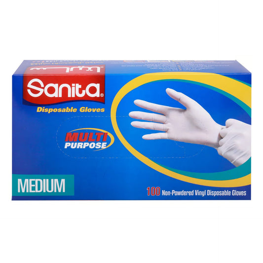 Sanita Non-Powdered Vinyl Disposable Gloves Medium 100 pcs