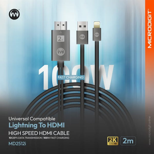 Lightning To Hdmi Cable Microdigit Md2512I-2K Quad Hd-2M