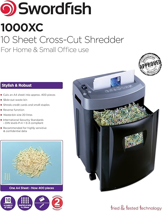 Swordfish 1000XC-P4 EL 10 Sheet Cross-Cut Shredder