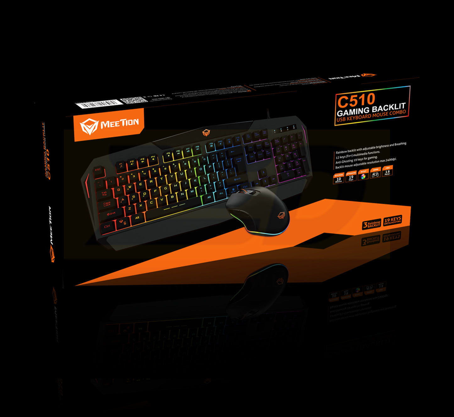 MEETION MT-C510 Backlit Rainbow Gaming Keyboard and Mouse Combo