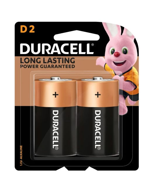 Duracell Type D Alkaline Batteries, pack of 2