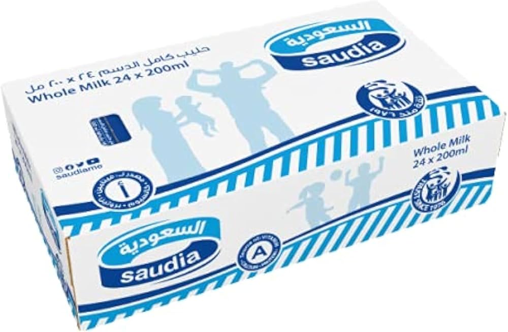Saudia Long Life Full Fat Milk 200ml × 24 Pieces