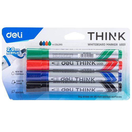 Deli White Board Marker 4pcs Assorted