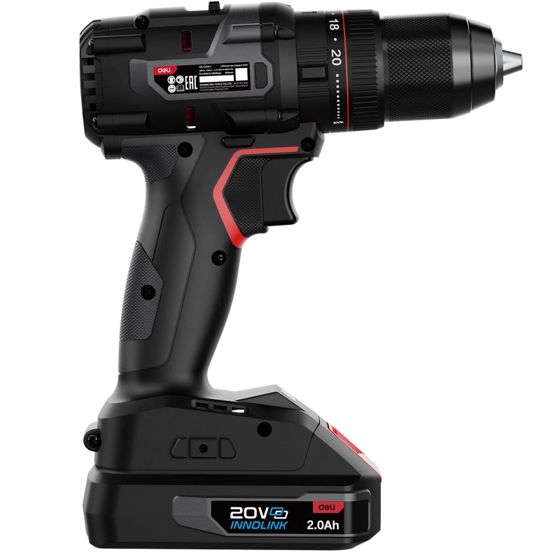 Deli Li-ion Impact Drill 13mm 20V 2Ahx2 DE-EDE-CZ20-1D2