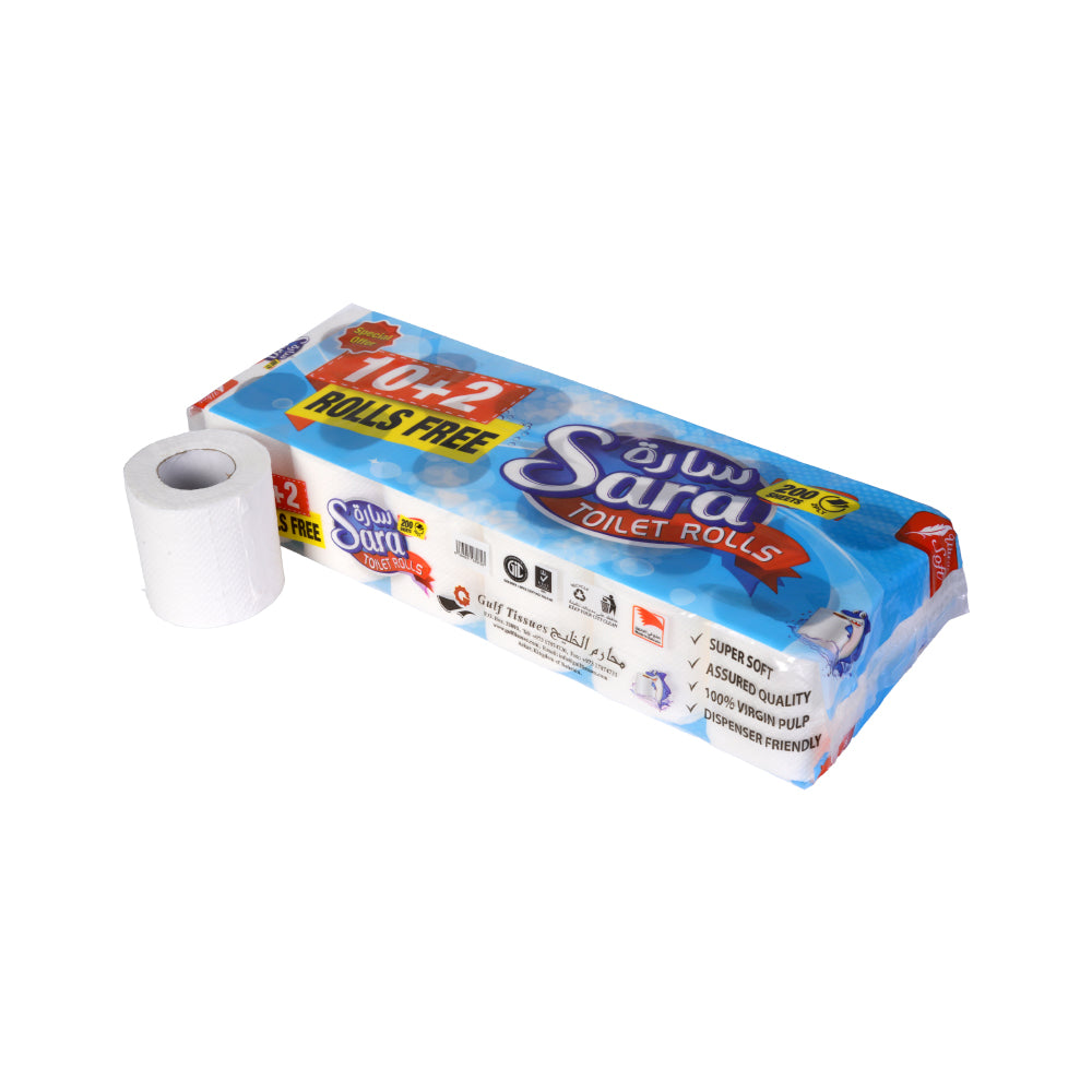 SARA TOILET ROLL TISSUE 10+2 ROLL FREE