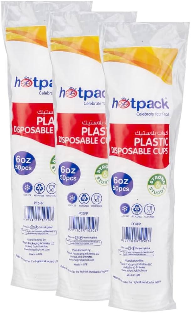 Hotpack Disposable Plastic Cups 6 oz 50 Pcs X 20PKT