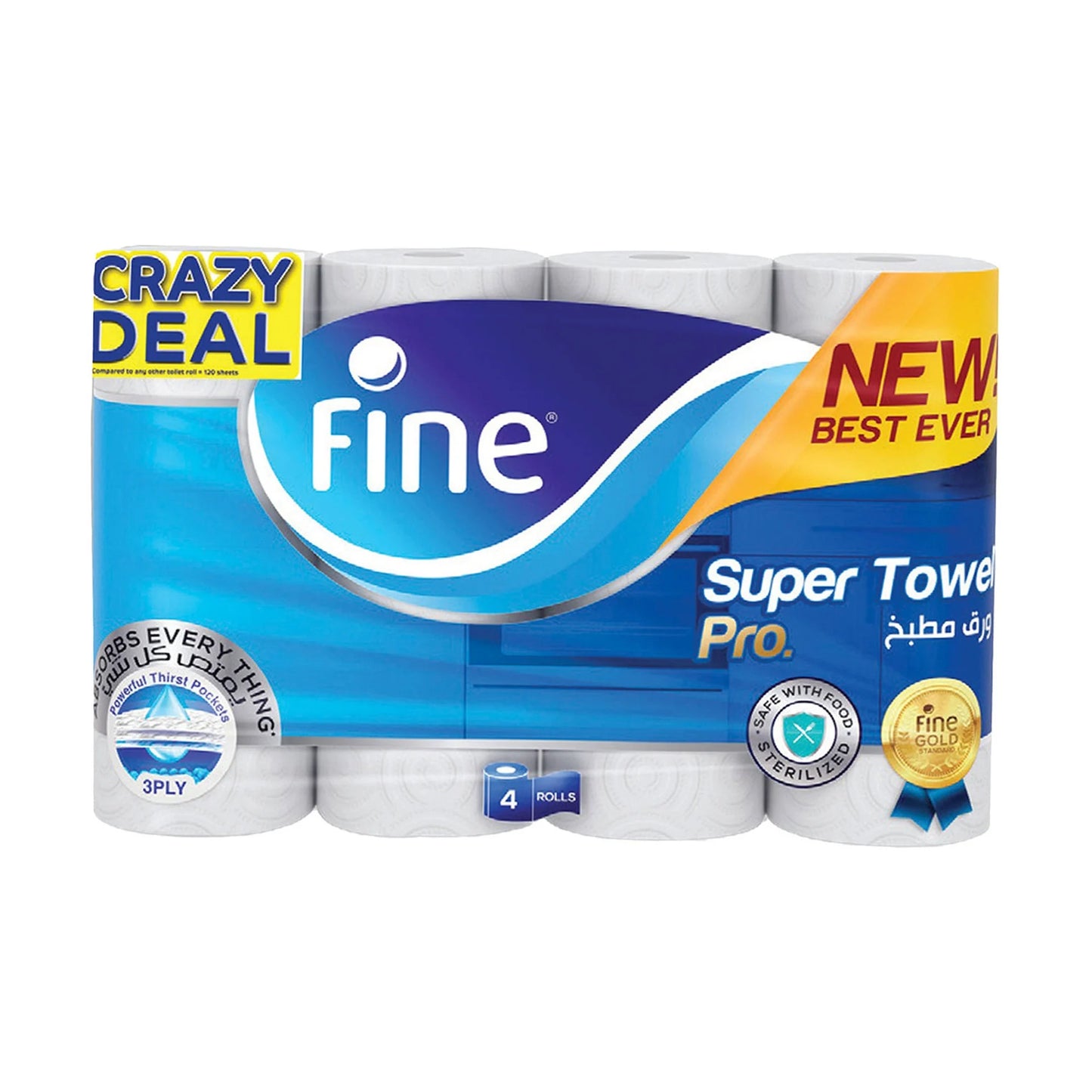 Fine Super Towel Pro 3ply Value Pack 4 Rolls