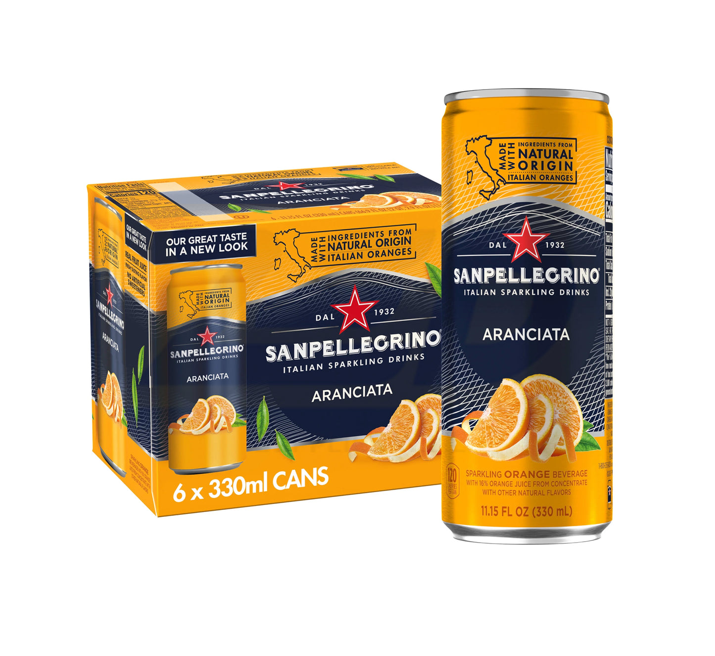 San Pellegrino Sparkling Fruit Beverage Aranciata - Orange Can 4 x 6 x 330 ml