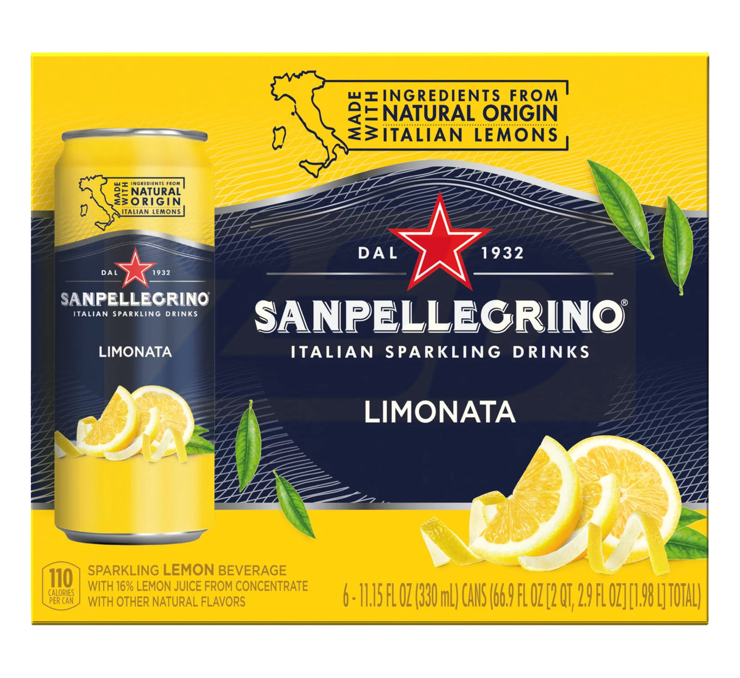 San Pellegrino Sparkling Fruit Beverage Limonata - Lemon Can 4 x 6 x 330 ml