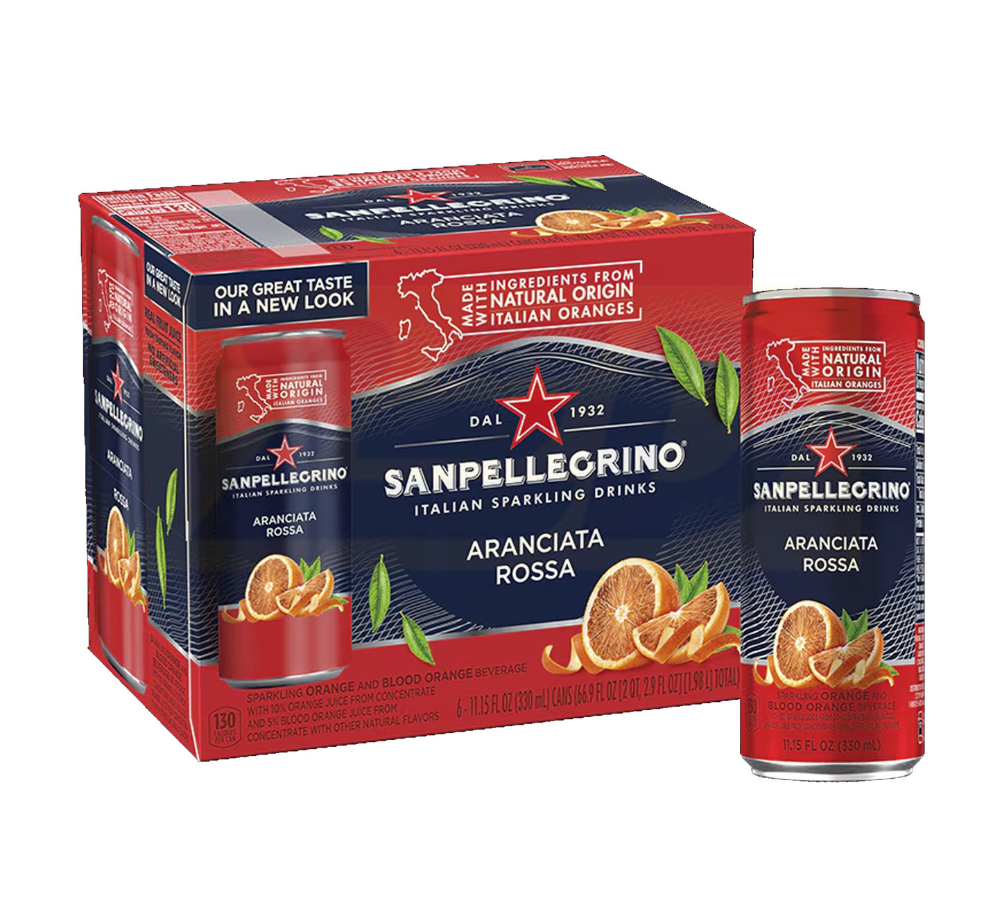 San Pellegrino Sparkling Fruit Beverage Aranciata Rossa - Red Orange Can 4 x 6 x 330 ml