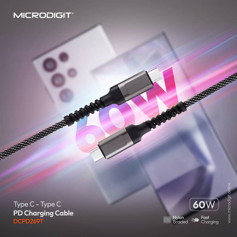 Data Charging Cable Microdigit DCPD269T Type-C to Type-C/Pd 60W