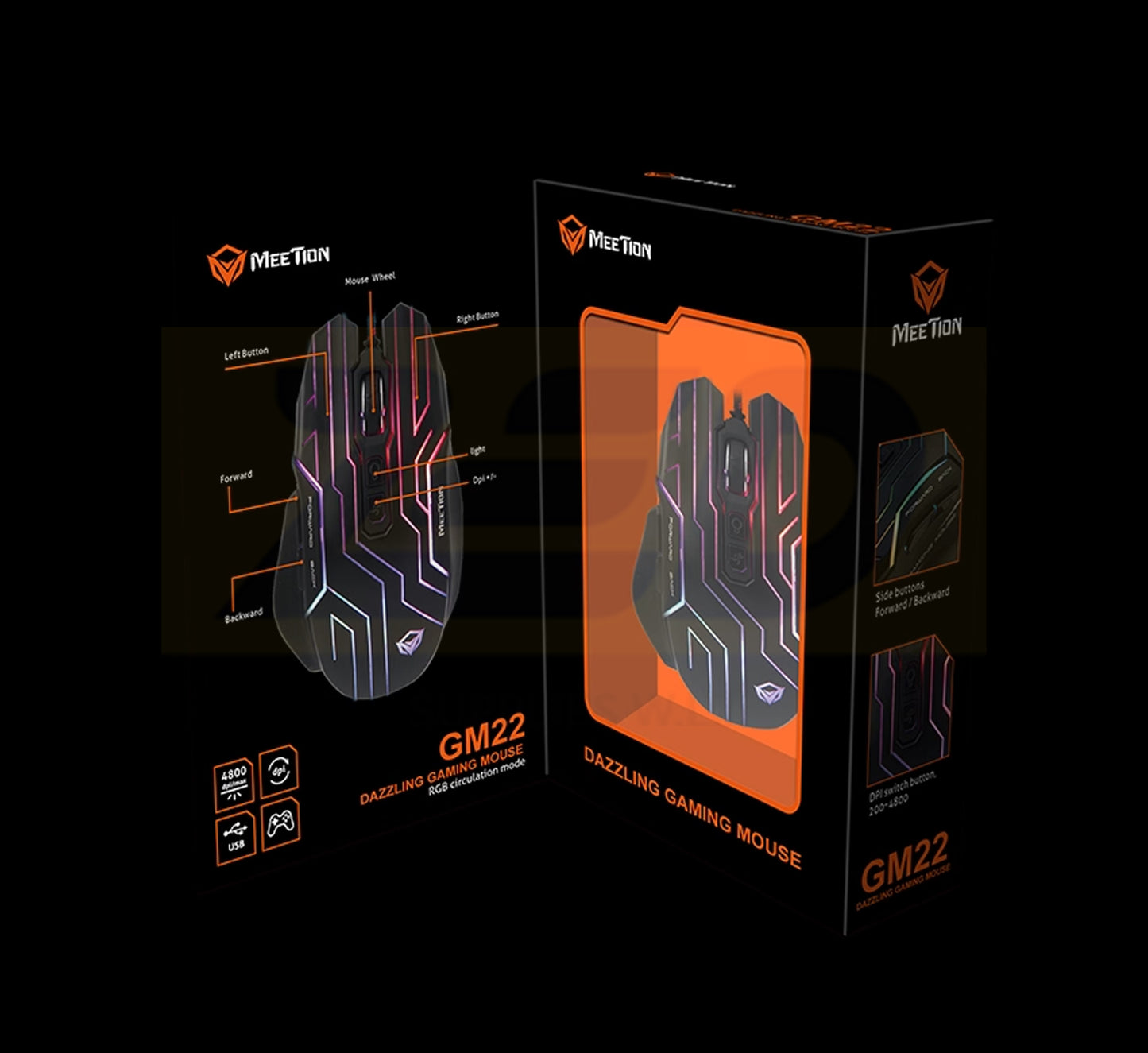 Meetion MT-GM22 Gaming Mouse With backlit Black 4800DPI