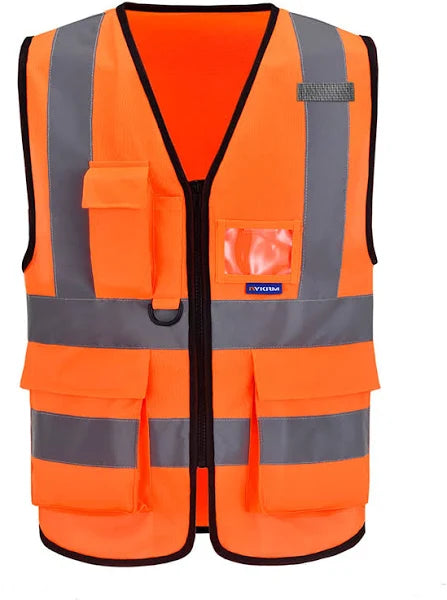 KOMY VEST: Safety Orange W/Reflector, 4 Pockets & Zib. 120gsm