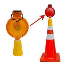 KOMY WARNING LIGHT:Solar, Fix W/Cone Orange, Red
