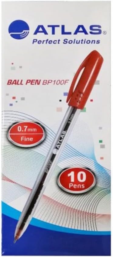 Atlas Ball Pen 0.7mm Fine  BX=10 Red  AS-BP100F-RD