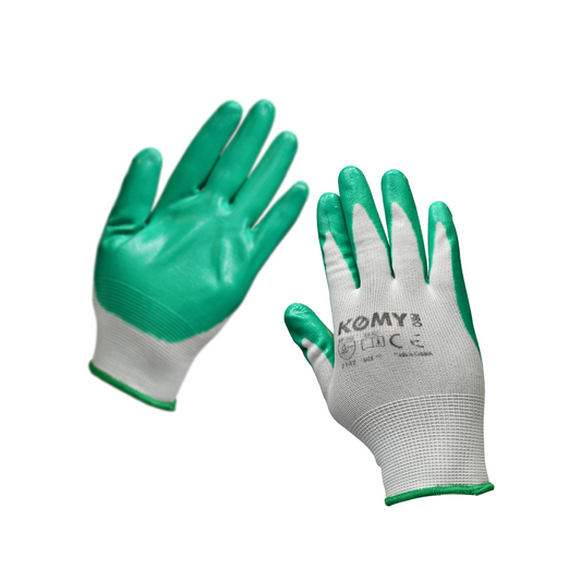 KOMY GLOVES : Nitrile Coated Grey, Orange, Black, Green