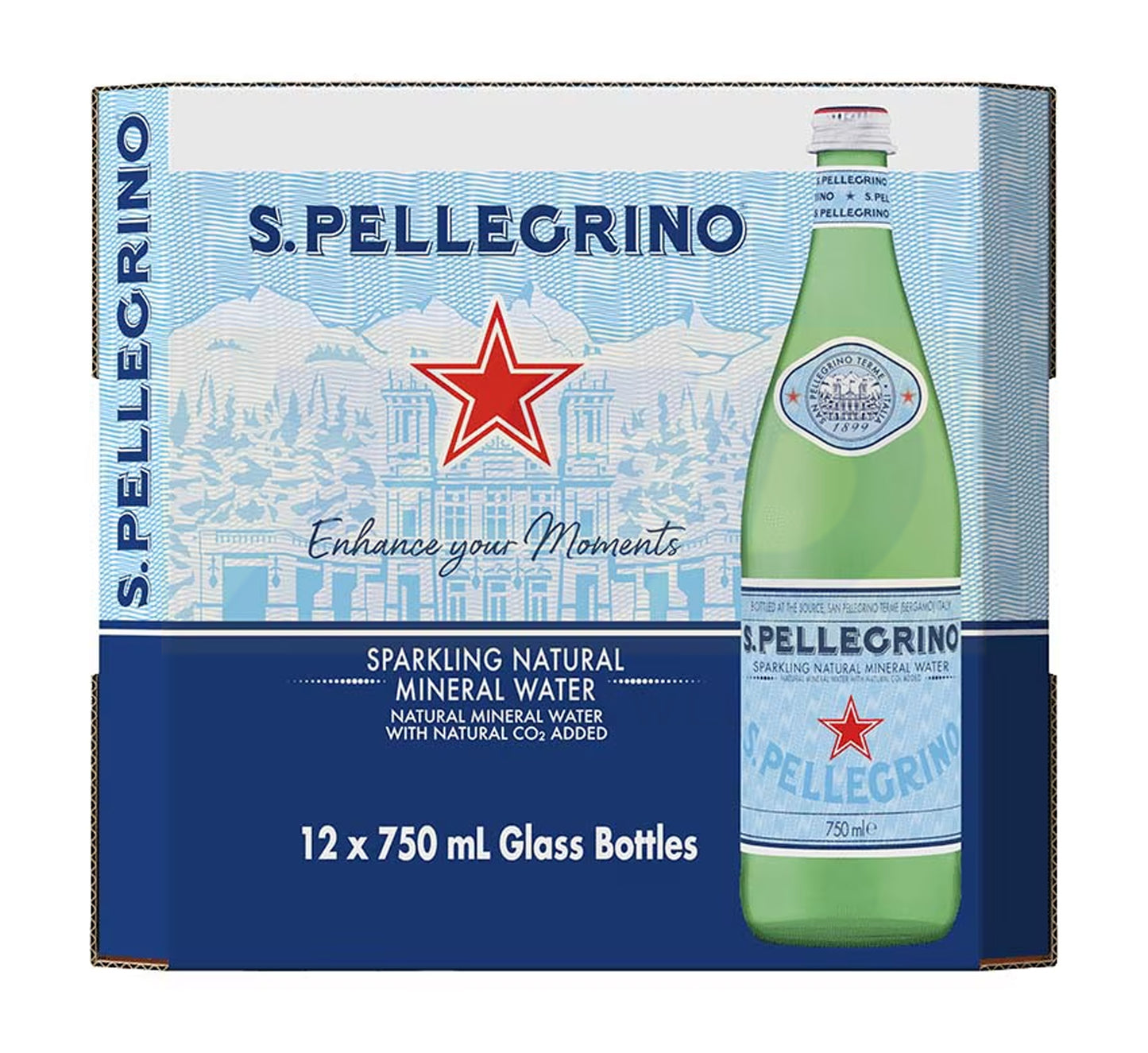 San Pellegrino Sparkling Natural Mineral Water Glass Bottle 12 x 750 ml