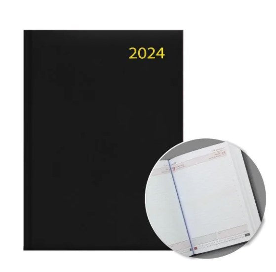 2025 A5 Half Page Black Hard Diary - SAT/SUN Edition