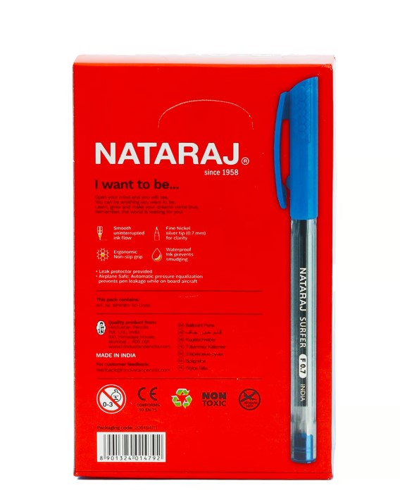 Nataraj Ballpoint Pens Surfer Blue 1.0mm 50 pcs
