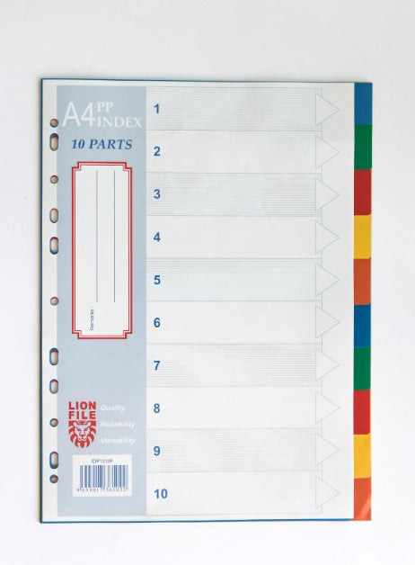 Lion file divider PP Coloured Index Divider  1-10