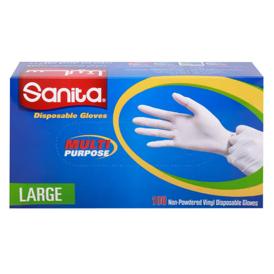 Sanita Non-Powdered Vinyl Disposable Gloves LARGE 100 pcs