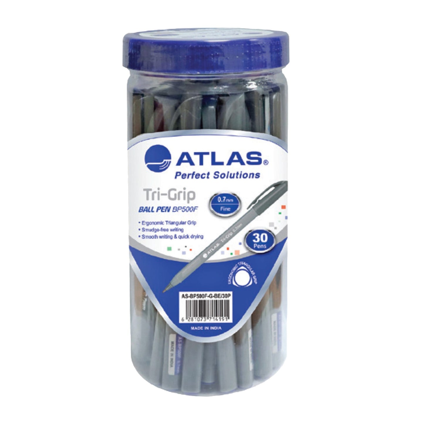 Atlas B.P Tri-Grip 0.7mm GY Barrel Jar=30 BE  AS-BP500F-G-BE/30P