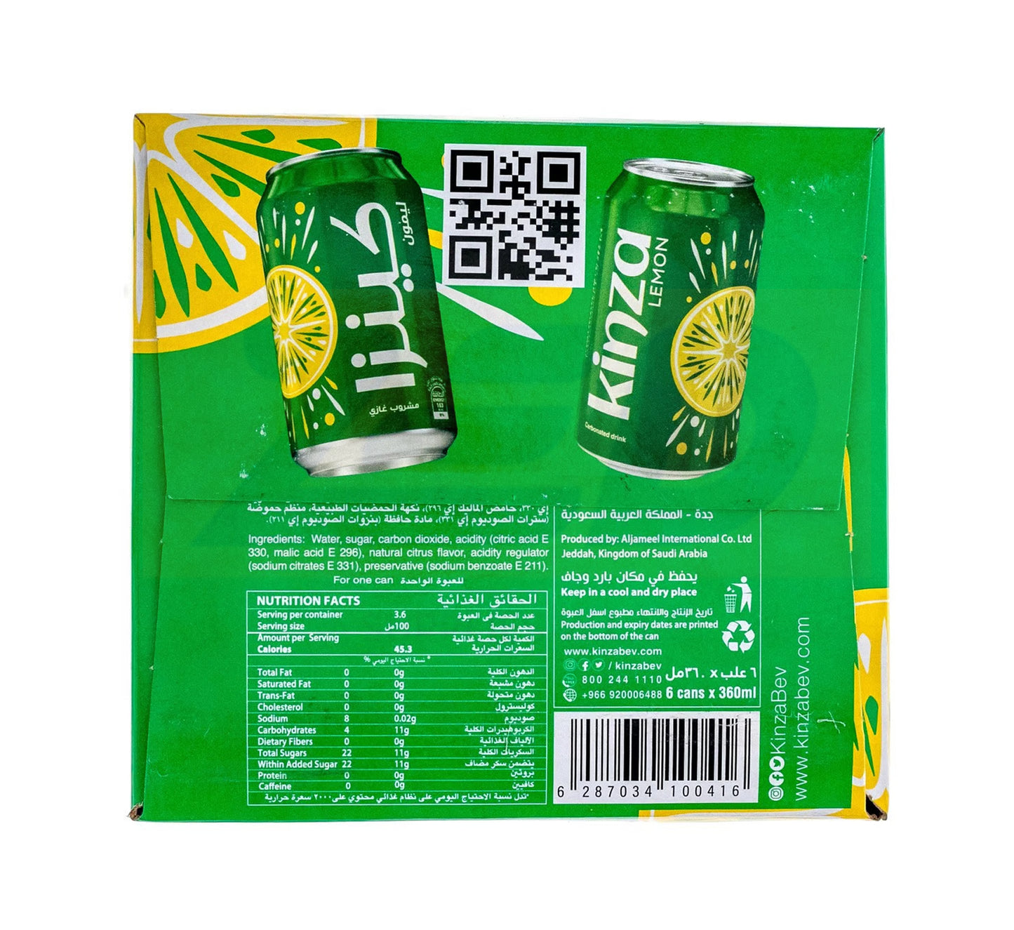 Kinza Carbonated Drink Lemon 6 x 360 ml