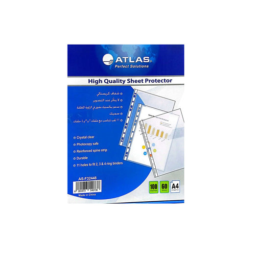 Atlas Glass Clear A4 Pocket Polypropylene 60 Micron File Folder Pack Of 100